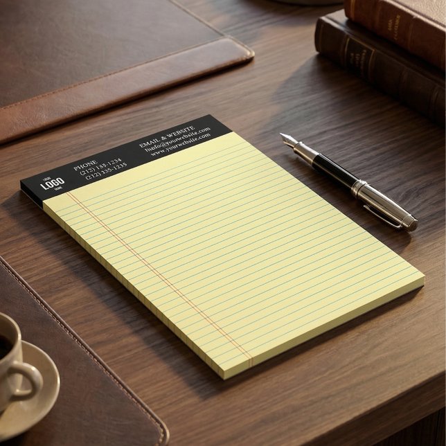 Bloc-note Professional Custom Business Logo Black Notepad  (Custom Business Logo Notepad with Blue Ruled Lines)