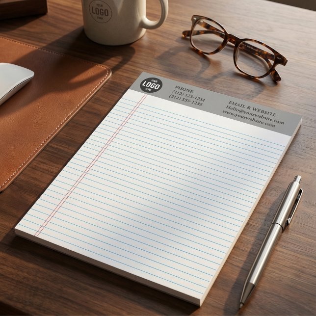 Bloc-note Professional Custom Business Logo Grey Notepad  (Professional Custom Business Logo Notepad with Blue Ruled Lines)