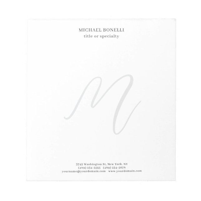 Bloc-note Professional Plain Modern Minimalist Monogrammed (Devant)