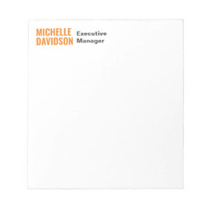 Bloc-note Professionnel Moderne Orange Blanc Minimaliste Pla