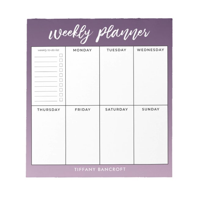 Bloc-note Programmateur hebdomadaire Script moderne violet O (Devant)