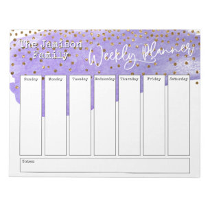 Bloc-note Purple Brushstroke Gold Confetti Planificateur heb