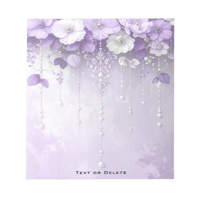 Bloc-note Purple Flowers with Dangling Pearls Notepad (Devant)