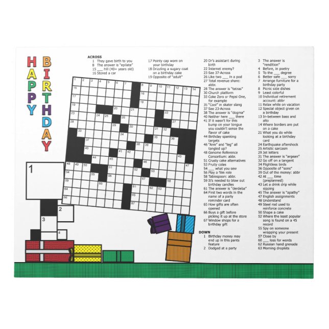 Bloc-note Puzzle de mots croisés d'anniversaire (70 nuances) (Devant)