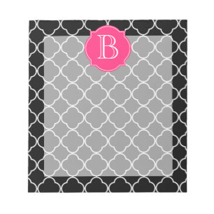 Bloc-note Quatrefoil noir et blanc avec le monogramme