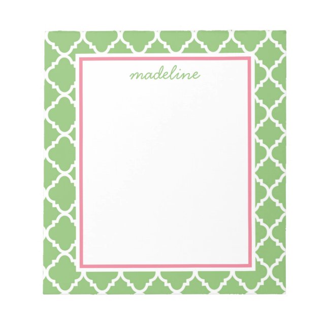Bloc-note Quatrefoil vert | Preppy rose et verte (Devant)