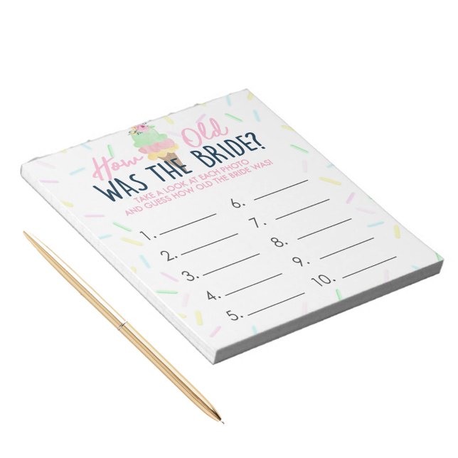 Bloc-note Quel Âge Avait La Femme De Crème De Glace Feuille  (How Old Was The Bride Ice Cream Game Answer Sheet Notepad)