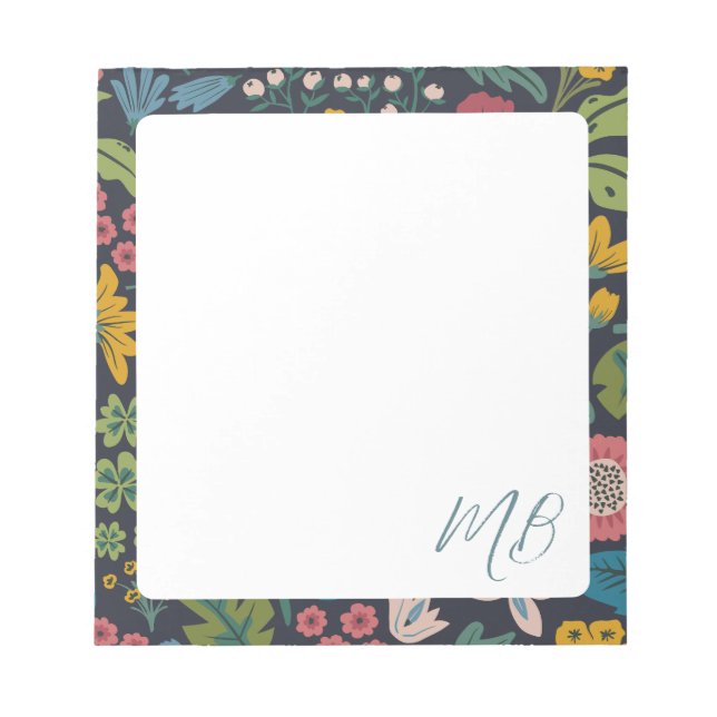 Bloc-note Quirky Abstract Floral Pattern Monogram (Devant)