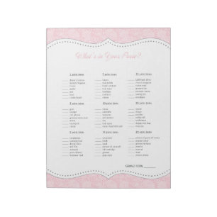 Bloc-note Qu'y a-t-il dans votre sac à main Pink Grey Damask