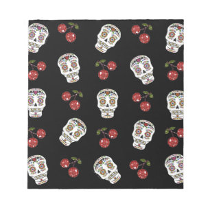 Bloc-note RAB Rockabilly Sugar Skulls Cherries On Black
