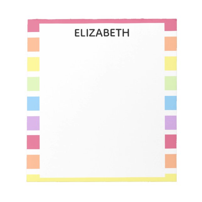 Bloc-note Rainbow Stripes Nom du pastel | Personnaliser (Devant)