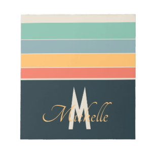 Bloc-note Rayure Rétro 70 Navy Blue & Moutarde Monogramme No