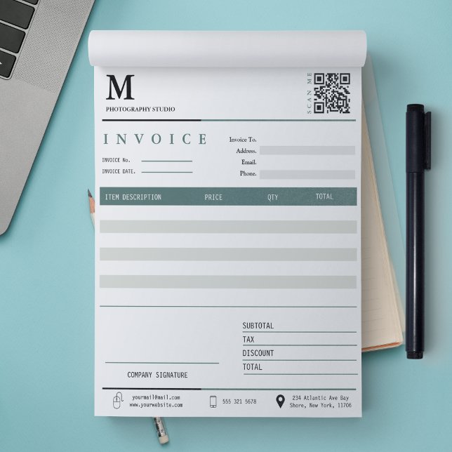 Bloc-note Réception de vente de facture minimale Petite entr (Minimalist Invoice Sales Receipt Small Business Notepad)