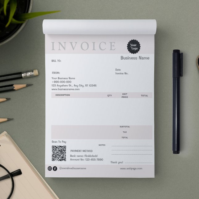 Bloc-note Réception de vente de facture minimale Petite entr (Minimalist Invoice Sales Receipt Small Business Notepad)