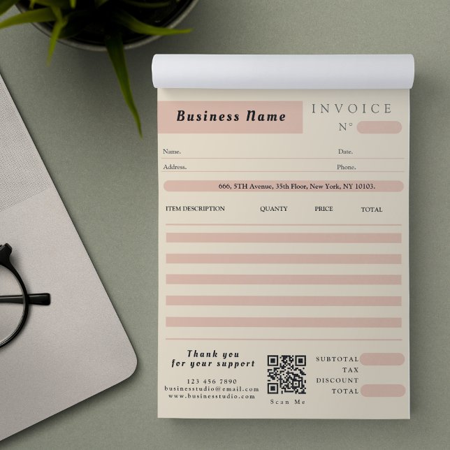Bloc-note Réception de vente de la facture de crème rose Pet (Pink Cream Invoice Sales Receipt Small Business Notepad)