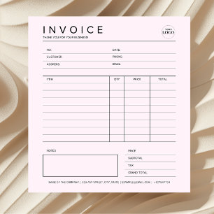 Bloc-note Réception minimaliste de facture rose pour petites