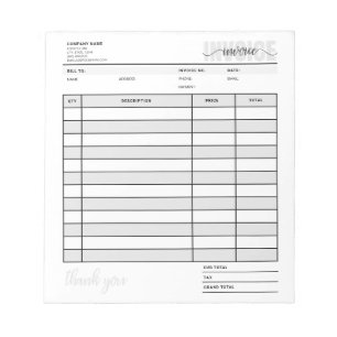 Bloc-note Réception vente de la commande de facture de petit