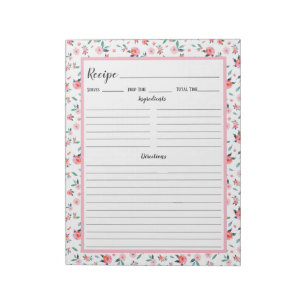 Bloc-note Recette de motifs floraux rose
