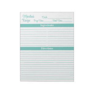 Bloc-note Recettes Elegant Script Aqua 8.5x11 Portrait