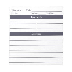 Bloc-note Recettes personnalisées minimalistes modernes en g