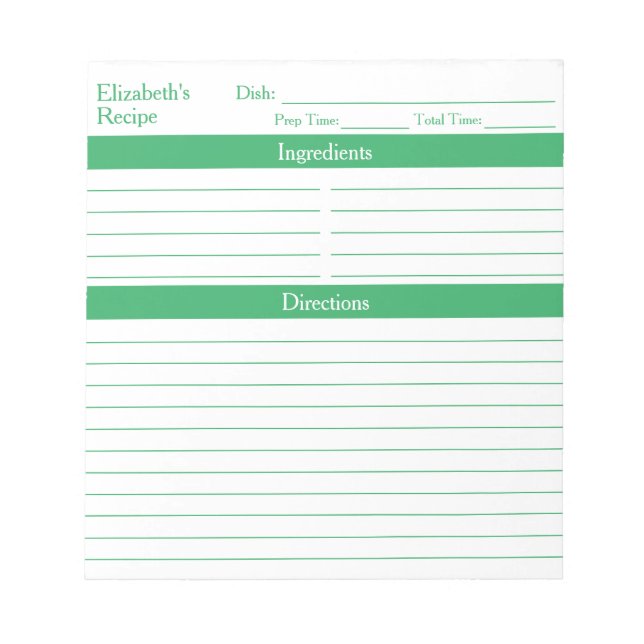 Bloc-note Recettes vertes minimalistes modernes (Devant)