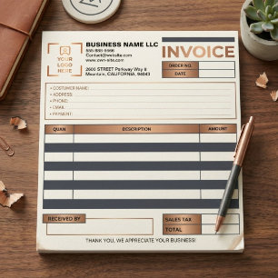 Bloc-note Reçu de vente de facture en cuivre moderne Logo