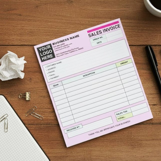 Bloc-note Reçus de facture de vente | Logo de petite entrepr (seller receipt pad, customer purchase order book)