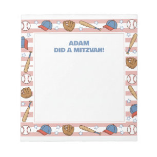 Bloc-note Red Baseball Sport Thème Personnalisé Mitzvah