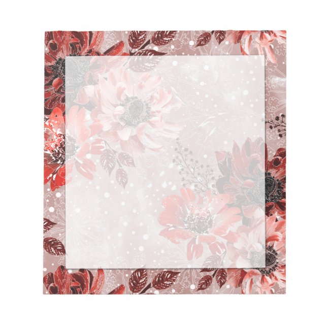 Bloc-note Red, burgundy flowers. (Devant)