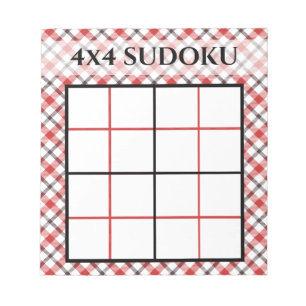Bloc-note Red Plaid 4x4 Sudoku Grid Template