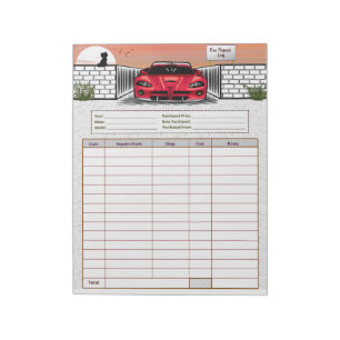Bloc-note Registre de Réparation de Voiture
