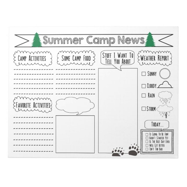 Bloc-note Remplissez la lettre du camp d'été du camp d'été (Devant)