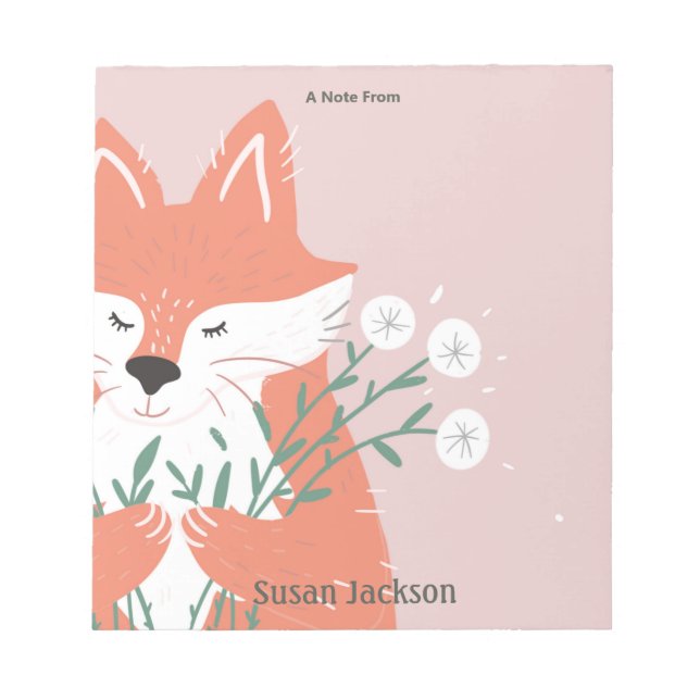 Bloc-note Renard mignon personnalisé avec fleurs (Devant)