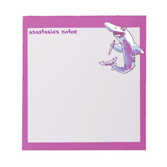 Bloc-note requin tient crayon drôle dessin personnalisable (Devant)
