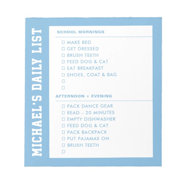 Bloc-note Responsabilité des enfants Se préparer AM PM Check (Devant)