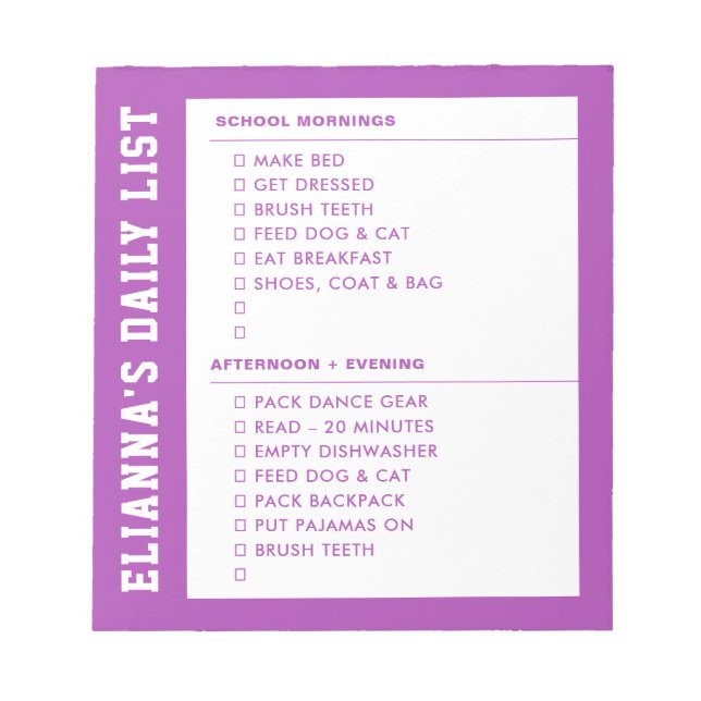 Bloc-note Responsabilité Se préparer AM PM Checklist Kid's (Devant)
