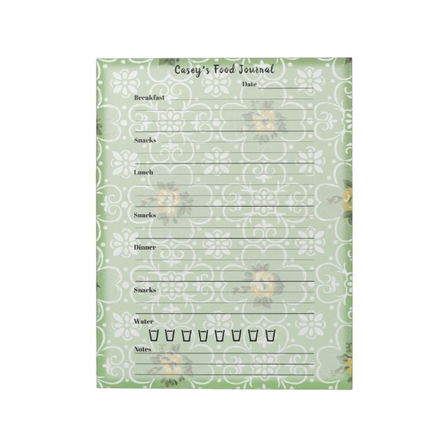 Bloc-note Retro Green Floral Food Journal Journal Repas tend (Tourné)