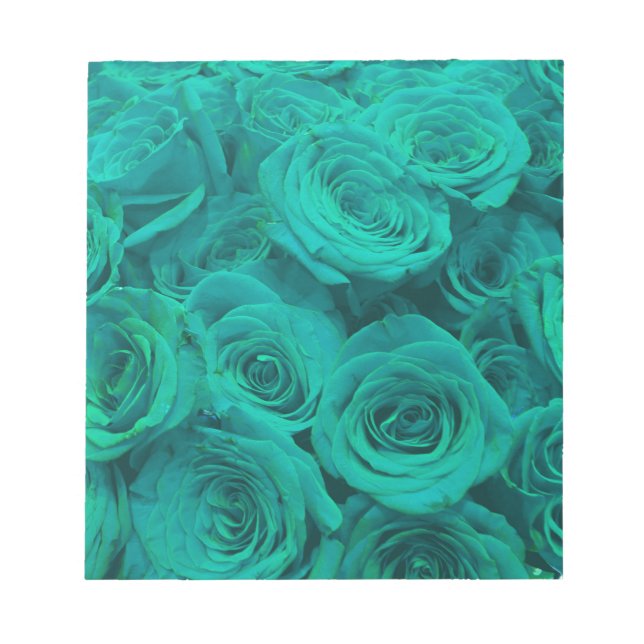 Bloc-note Romantique élégant turquoise - roses verts (Devant)