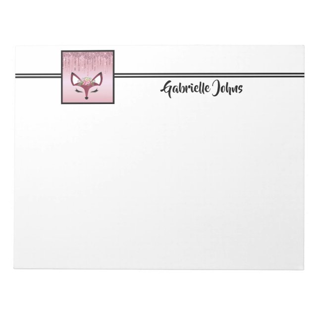 Bloc-note Rose Blush Parties scintillant Peinture Girl Fox (Devant)