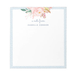 Bloc-note Rose d'aquarelle de cadre Pastel Blue Dots Whimssi