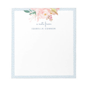 Bloc-note Rose d'aquarelle de cadre Pastel Blue Dots Whimssi