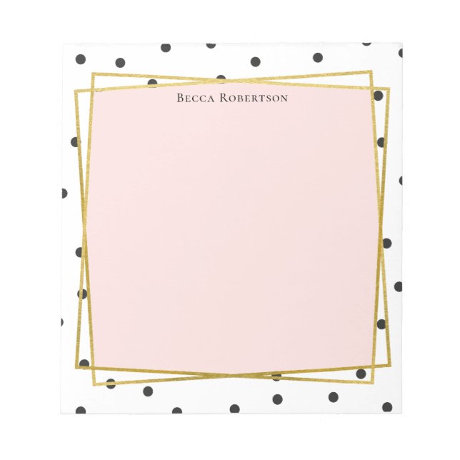Bloc-note Rose élégant avec des points Confetti et votre nom (Devant)