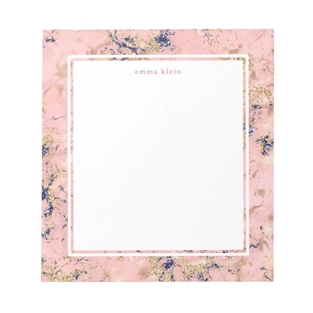 Bloc-note Rose féminin Gold Blush Pink Blue Marble Nom (Devant)