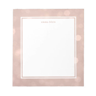 Bloc-note Rose féminin Gold Blush Pink Bokeh Nom