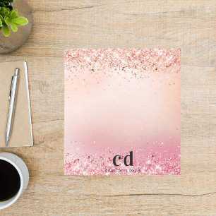 Bloc-note Rose gold blush pink glitter monogram glam