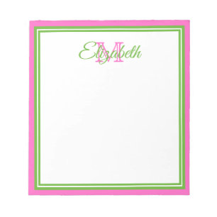 Bloc-note Rose Prépa et Monogramme Vert