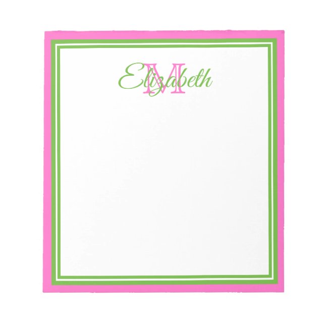 Bloc-note Rose Prépa et Monogramme Vert (Devant)