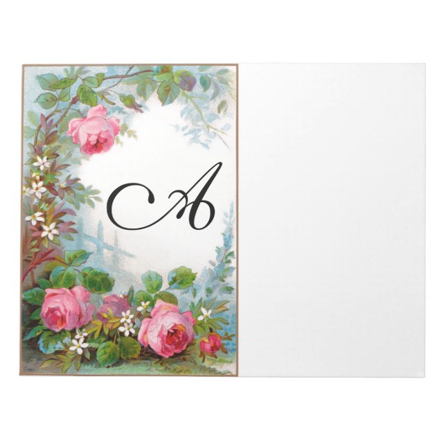 BLOC-NOTE ROSES ET JASMINES BEAUTÉ FLORALE MONOGRAMME (Devant)