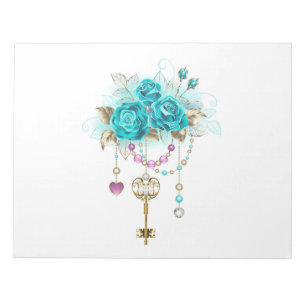 Bloc-note Roses turquoise avec touches