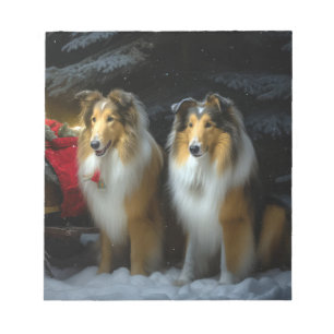Bloc-note Rough Collie Snowy Sleigh Décor de Noël